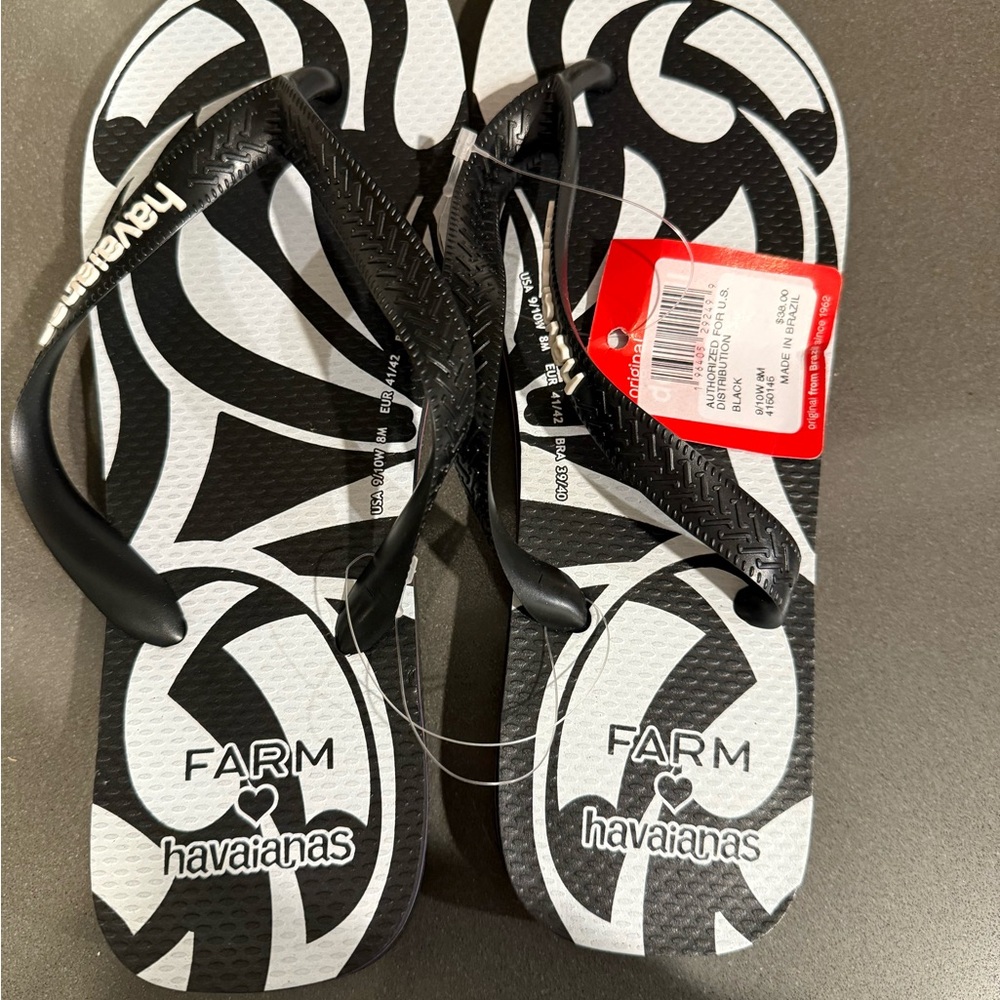 Havaianas X Farm Rio Black and White Flip Flops